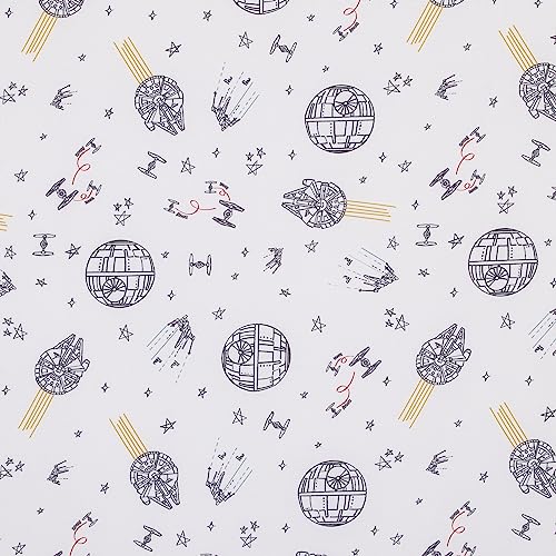 Image of NoJo Star Wars May The Force Be with You White and Gold Millennium Falcon and Death Star Nursery Fitted Crib Sheet