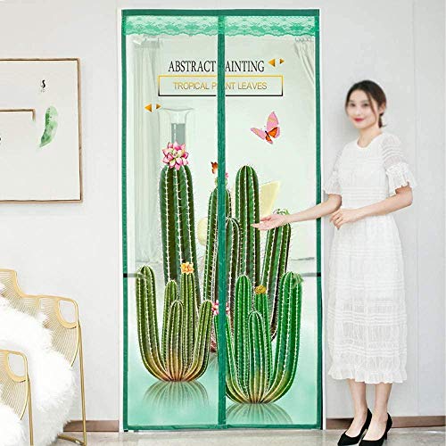Cactus P Mosquitera Extensible Puerta 80x200cm / 31x78inches Cortina Mosquitera Ventana para madera, puertas de aluminio de hierro y balcón, puerta corredera de la sala de estar,Fácil de Montar sin T