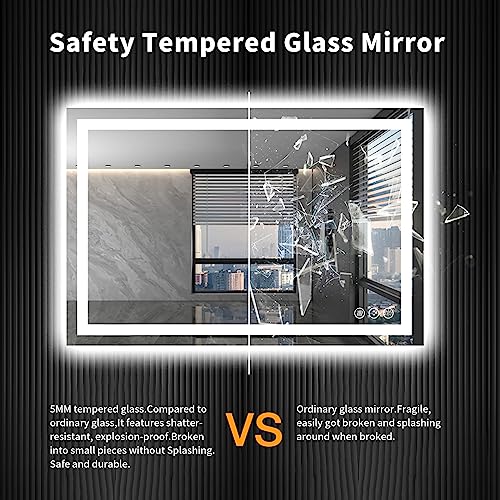 LOAAO 48X32 LED Bathroom Mirror with Lights, Anti-Fog, Dimmable, Backlit + Front Lit, Lighted Bathroom Vanity Mirror for Wall, Memory Function, Tempered Glass (Safe to Use)