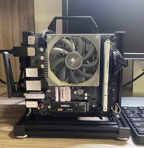 Image of ITX (17 x 17cm) PC Motherboard Open Case Frame, Open Bare Metal Air Water Cooling Fan Stand (Black)