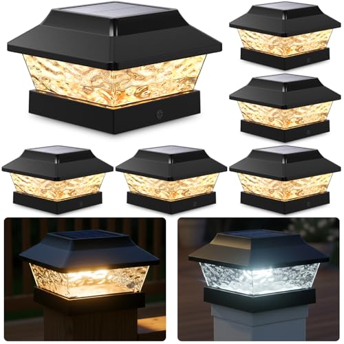 SIEDiNLAR-4x4-Solar-Post-Cap-Lights-Metal-2-Modes-6-Pack-Black-WarmWhite SIEDiNLAR 4x4 Solar Post Cap Lights Metal 2 Modes, 6 Pack Black Warm/White - Image 1
