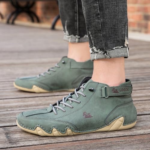 Women's Men's Casual Leather Boots Lightweight Slip-Resistant Breathable High Boots,Outdoor Suede Lace Up Adjustable Flat Shoes,Waterproof Driving Shoes Orthopedic Sneakers with Arch Support4