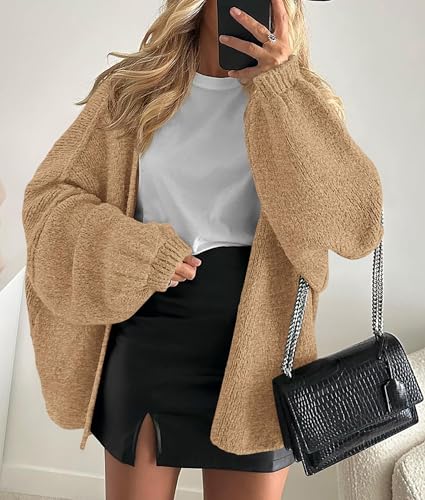 Image of PRETTYGARDEN Womens Oversized Cardigan Sweaters 2026 Fall Long Lantern Sleeve Knit Open Front Lightweight Sweater