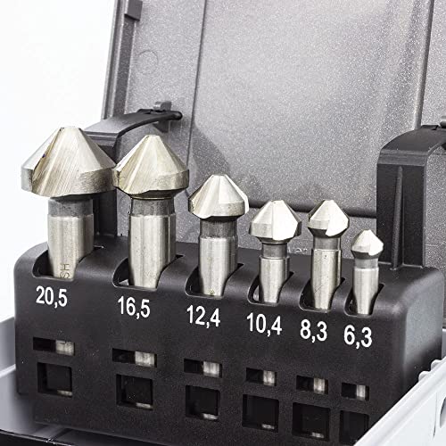 Tjr® Countersink 90° Set Of 6Pcs Diameter 6.3-20.5 Mm Made Of Hss-G – Really Sharp – Countersink And Deburring Set Hss-G For Steel, Aluminum, Brass, Plastic And Other In Practical Storage Box #TOP2