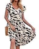 Design Details:Klassischer V-Ausschnitt,Elegante Rüschenärmel, fließende Rüschensäume und mehrlagige A-Linien-Formen tragen zum Stil bei, und auf beiden Seiten des Rocks sind Taschen gestaltet, in denen kleine Gegenstände verstaut werden können.Perfekt für alle Körpertypen.