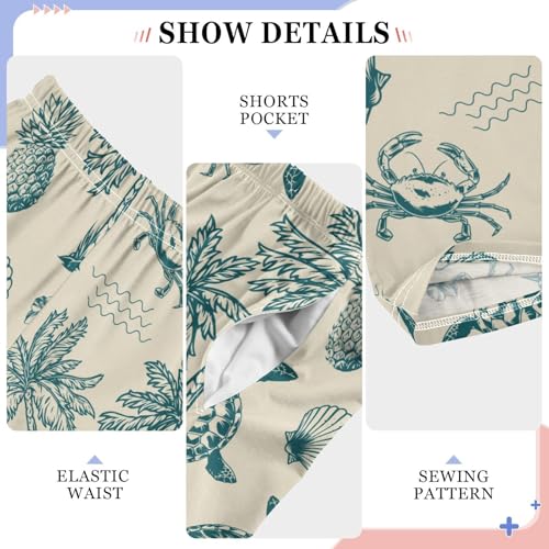 Retro Turtle Crab Boys Long Pants Soft Trousers Elastic Waist Kids Lounge Bottoms with Pockets S-XL4