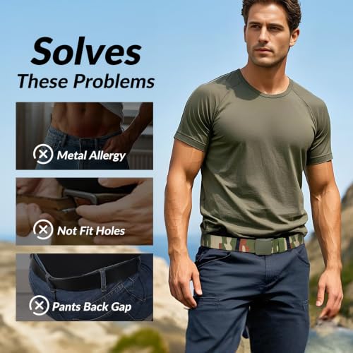 Image of JASGOOD 2 Pack Nylon Web Belt Outdoor Military Men's Metal Free Belt with TSA Plastic Buckle