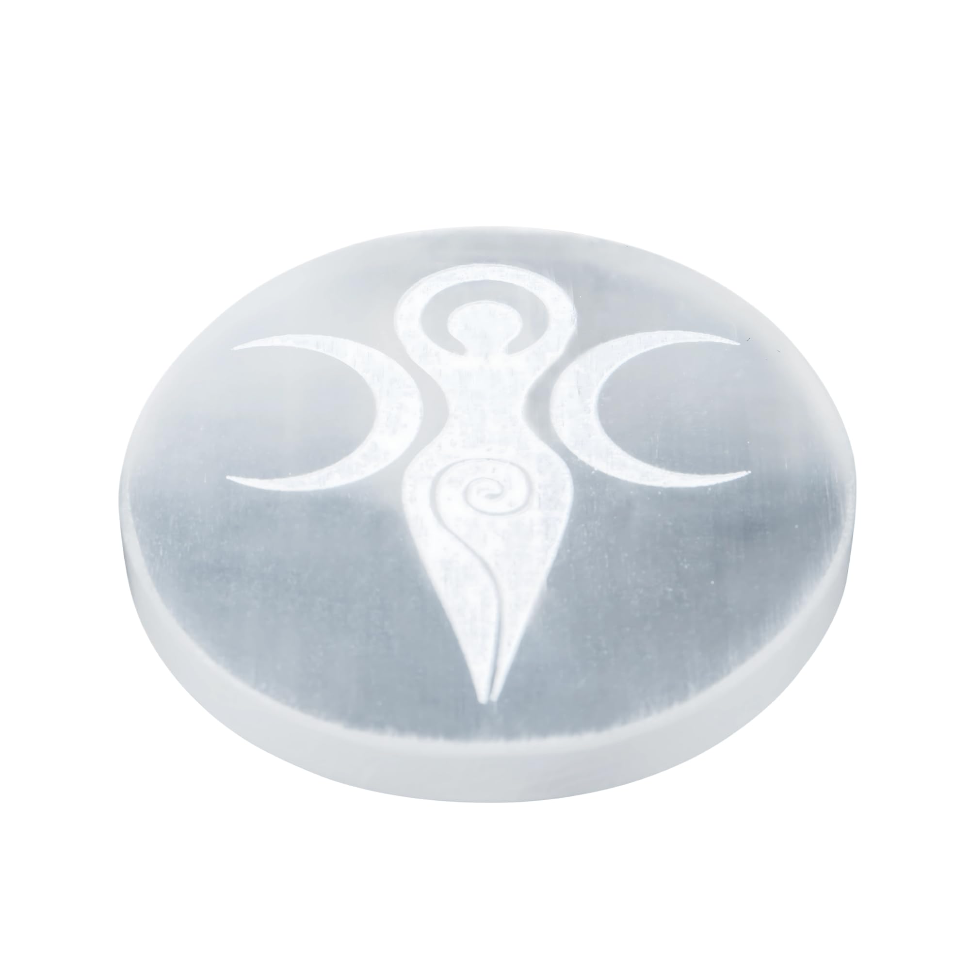 ANAYA AGATE Selenite Charging Plate with Goddess Moon Design - 4" Engraved Healing Crystal Charger | Round Disc Coaster for Home, Office, Table Decor | Amplify Energy, Crystals and Healing Stones