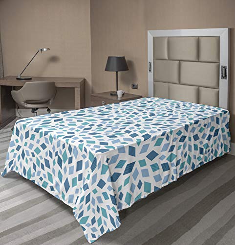 Ambesonne Teal Flat Sheet, Abstract Style Scattered Mosaic Shapes in Blue Tones Rhombus, Soft Comfortable Top Sheet Decorative Bedding 1 Piece, Twin Size, Slate Blue Turquoise