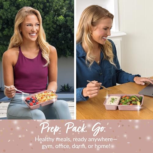 Image of Bentgo Prep - 20-Piece 2-Compartment Reusable Meal Prep Containers with Lids, PFAS & BPA Free Materials, Durable, Microwave, Freezer, & Dishwasher Safe To Go Food Storage (Sweet Pea Glitter)