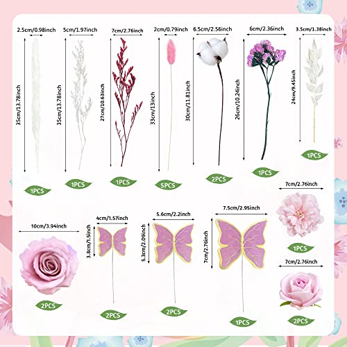 22 Pcs Flower Cake Topper Decorations Butterfly Cake Decorations Artificial Rose Flowers Boho Dried Flower Grass Cake Decor For Baby Shower Wedding Birthday Party Decorations #TOP1