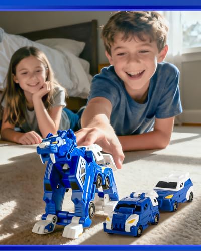 Image of Collision Transforming Dinosaur Car Toy, 2 Crash & Transform Magnetic Cars Transform into Dinosaur Toys, Dino Robot Toy for Kids Age 3+, Ideal Birthday Party Gift Toys for Kids Boys Girls, Blue