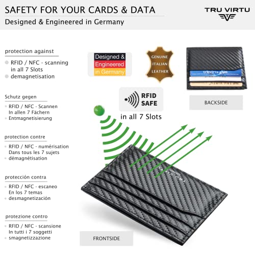 Tru Virtu® Ultra Slim Wallet Carbon Card Case I Credit Card Case I Card Case RFID NFC Protection I Genuine Italian Leather Card Case I Card Storage I Slim Wallet I Card Holder3