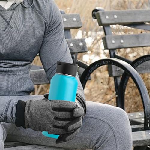 Image of koodee 32 oz Water Bottle with Wide Handle Straw Lid, Vacuum Insulated 18 /8 Stainless Steel Wide Mouth Flask (Sky Blue)