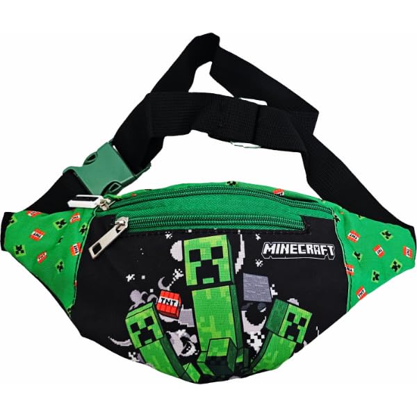 Bolso niño riñonera bandolera niño hombro ajustable riñonera viaje deporte ocio gadget con 2 bolsillos cremallera (para Minecraft)