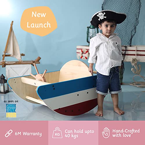 Image of Ariro Wooden Boat Rocker | for Boy & Girl | Vestibular Development, Whole Body Coordination & Exercise | Made of Imported Sturdy Wood | Wide Base & Wooden Handle Keeps Child Safe & Steady
