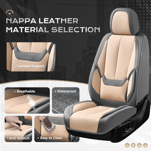 Coverado Seat Covers, Car Seat Covers Full Set, Leather Seat Covers for Cars, Car Seat Protector, Gray Car Seat Covers Front Seats and Back Seats Universal Fit for Most Cars Beige by Coverado - Image 3