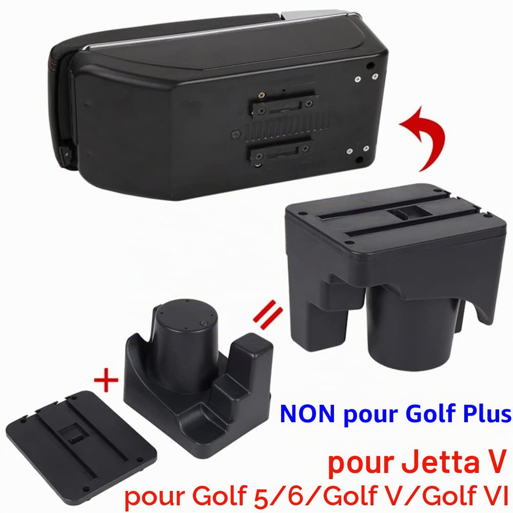 Boîte de rangement pour accoudoir central de voiture compatible avec Volkswagen Golf Mk5 (1K) VW Rabbit 2003-2009/Golf Mk6 (5K) 2008-2012/Jetta Mk5 Vento Golf Wagon 2006-2011 (non compatible