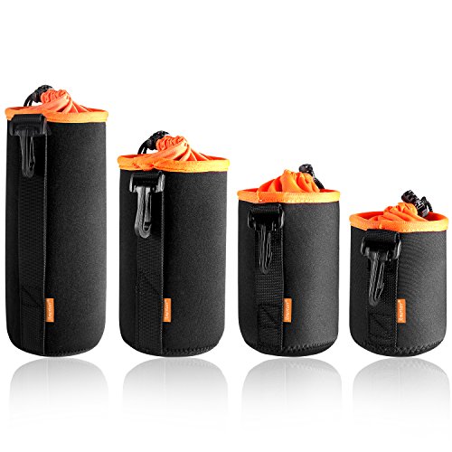 AMERTEER 一眼レフカメラ レンズケース 厚手 超柔らかい 防水 耐衝撃 保護カバー レンズ収納袋 4サイズセット