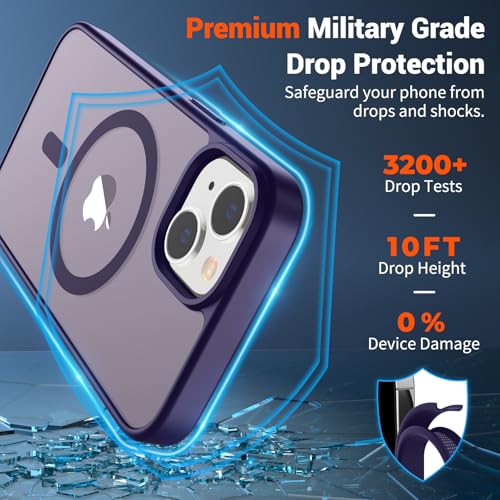 Image of SUPFINE Magnetic for iPhone 15 Case (Compatible with MagSafe) (Military Grade Drop Protection) Slim Translucent Matte Shockproof with Anti-Fingerprint Phone Case, Dark Purple