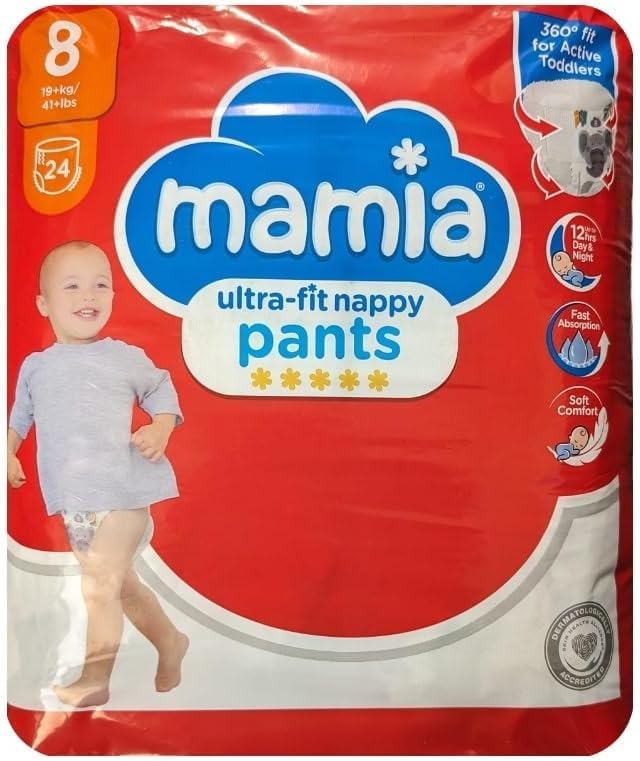 Mamia Ultra-Fit Nappy Pants, Size 8, 19+ kg, Active Toddlers, 360° Fit, Fast Absorption