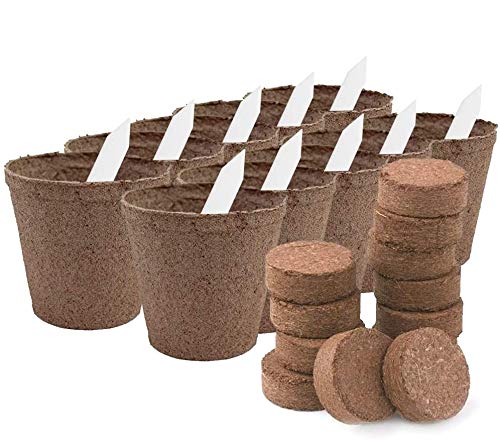 Wellness Tree Biodegradable Seedling Starting Kit for Indoor Outdoor Plants - Plantable Peat Pots with Coco Coir Soil Disc & Plant Markers - Germination Tray - Eco-Friendly Growing Cups - 10 Pack