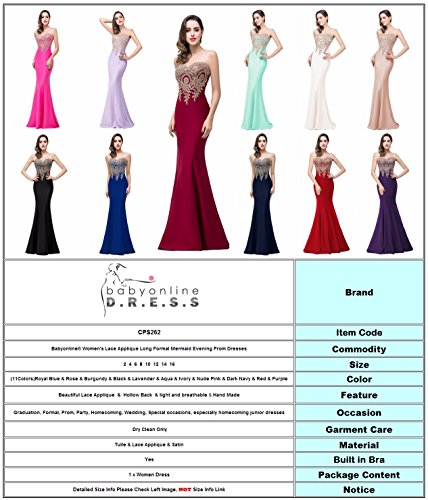 Image of Babyonline Women's Lace Applique Long Formal Mermaid Evening Prom Dresses