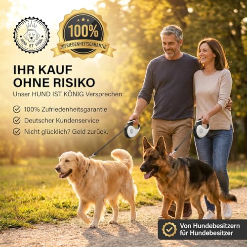 HUND IST KÖNIG Rollleine Hundeleine 8m für kleine & große Hunde | Hochwertige Hundeleine ausziehbar mit bequemen Griff | Robuste Ausziehleine | bis 50kg