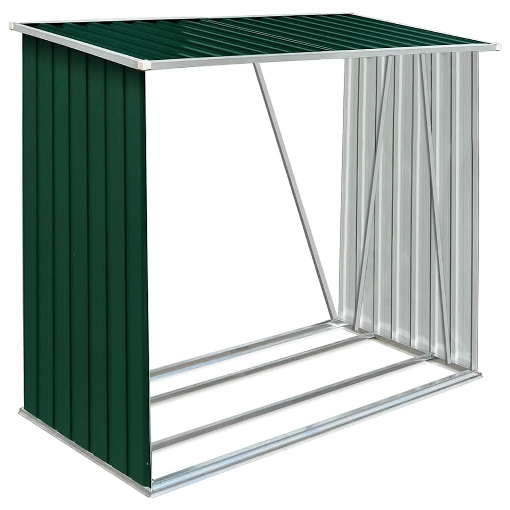 vidaXL Casetilla para Leña Acero Galvanizado Almacenaje Soportes Bolsas Orden Casa Jardín Hogar Chimenea Decoración Verde 163x83x154 cm
