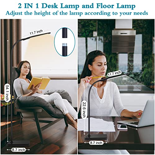 Joymon Led Floor Lamp Adjustable Gooseneck Standing Lamp 3 Color Temperature Reading Light Stepless Dimmer 2 In 1 Desk&Floor Lamp For Living Room Bedroom Corner Light #TOP1