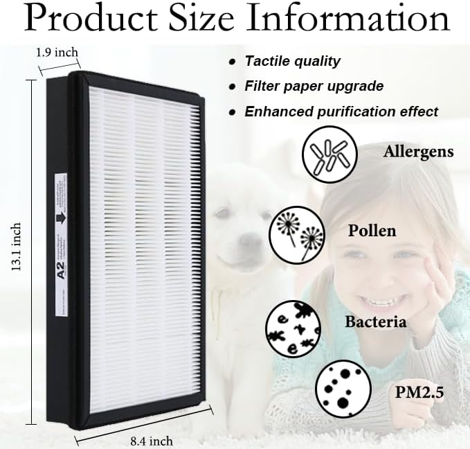 Miniatura 3 de Filtro de repuesto HEPA verdadero H13 de tamaño A2, compatible con dispositivos purificadores de aire Filtrete FAP-C02-A2, FAP-C03-A2, FAP-T03-A2,