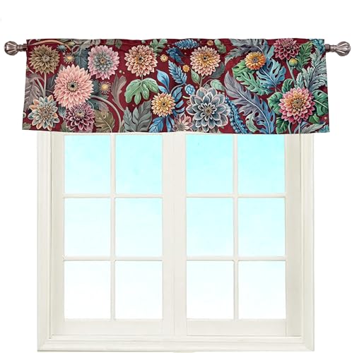 EZ.enjoy Bohemian Floral Dahlia Scroll Window Curtain Valance Boho for Decorative Privacy Rod Pocket 52 X 16 Inches