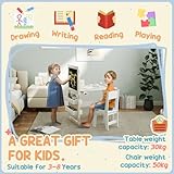 AIYAPLAY Kids Table and Chair Set, 3 in 1 Art Toddler Table and Chair Set with Storage Shelves, Foldable Blackboard, Whiteboard & Roll Paper, for 3-8 Years, White - Image 9