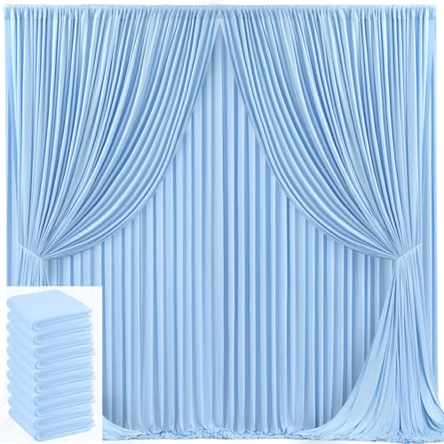 Image of 50x10ft Baby Blue Backdrop Curtain for Wedding Parties Wrinkle Free Fabric Light Blue Drapes Backdrop Decoration for Baby Shower Birthday Photography Decoration 10 Panels, 5ft x 10ft
