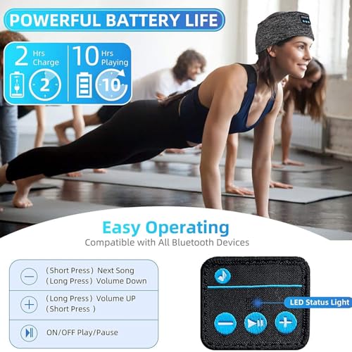 Image of Bluetooth Sleep Headband Headphones, Wireless Music Headband with Built-in Speakers & Mic, Rechargeable Bluetooth Headphones for Sleeping, Yoga, Running, Travel & Meditation for Men & Women