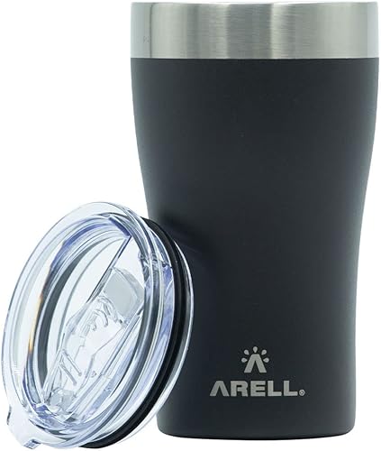 ARELL Vaso aislado al vacío con tapa y base antideslizante para bebidas calientes y frías taza térmica de acero inoxidable reutilizable de doble
