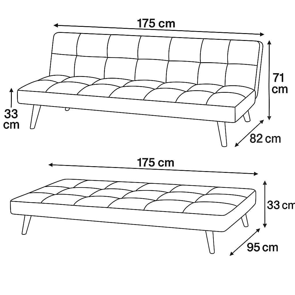 Totò Piccinni Divano Letto 3 Posti SANDWICH Prontoletto Clic-Clac imbottito con piedini in legno (Velluto a Costine Beige)