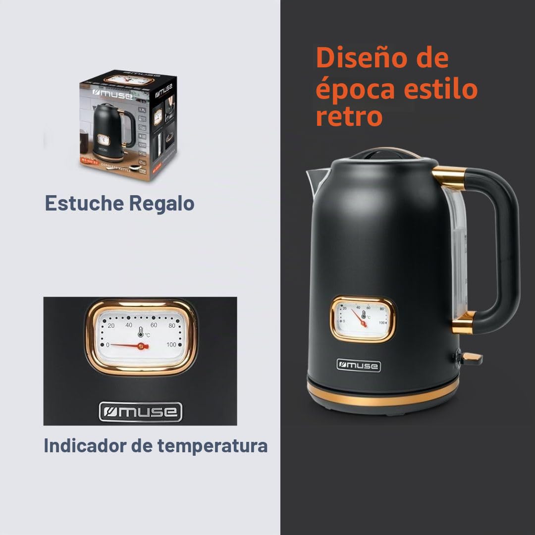 Muse MS030BC. Hervidor de agua inalámbrico negro mate/cobre