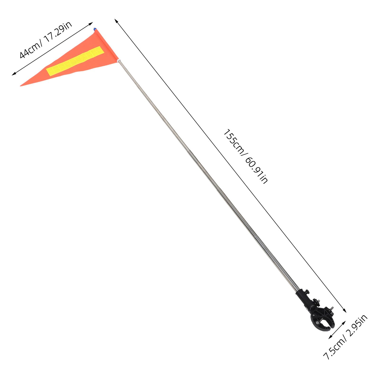 Bandera de seguridad para sillas de ruedas con tira reflectante, mástil telescópico ajustable 1,5 m