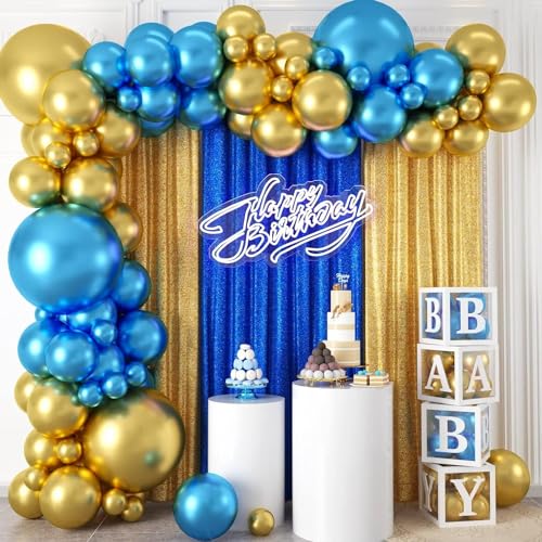 Image of 30 pcs Blue Gold Chrome and White Metallic Balloons for Birthday Decorations, Anniversary, Engagement, Wedding, Baby Shower, Welcome Baby Party Decorations (30 Pcs, Blue White Gold ch)
