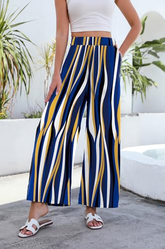 Women High Waisted Palazzo Pants Flare Wide Leg Boho Printed with Pockets2