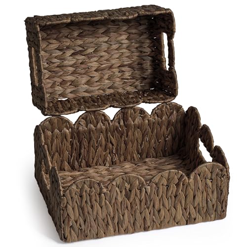 Image of Water Hyacinth Storage Basket Wicker Baskets for Organizing Bathroom Storage Baskets for Decor Bathroom Towel Storage Bin Bread Basket for Kitchen -Brown,Set of 2