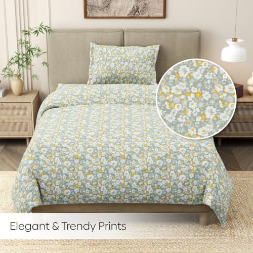 Image of Haus & Kinder Single Bedsheet for Single Bed with Pillow Cover Pure Cotton 186 TC | Soft & Silk Bedsheet for Single Bed |58 x 98 Inches - Verdant Whispers of Giverny