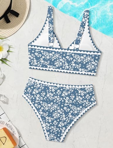 Image of KANGKANG Girls Swimsuit Bikini Set Solid Color V-Neck Two Piece Bathing Suit with Chest Pad Adjustable Straps Swimwear 7-16T