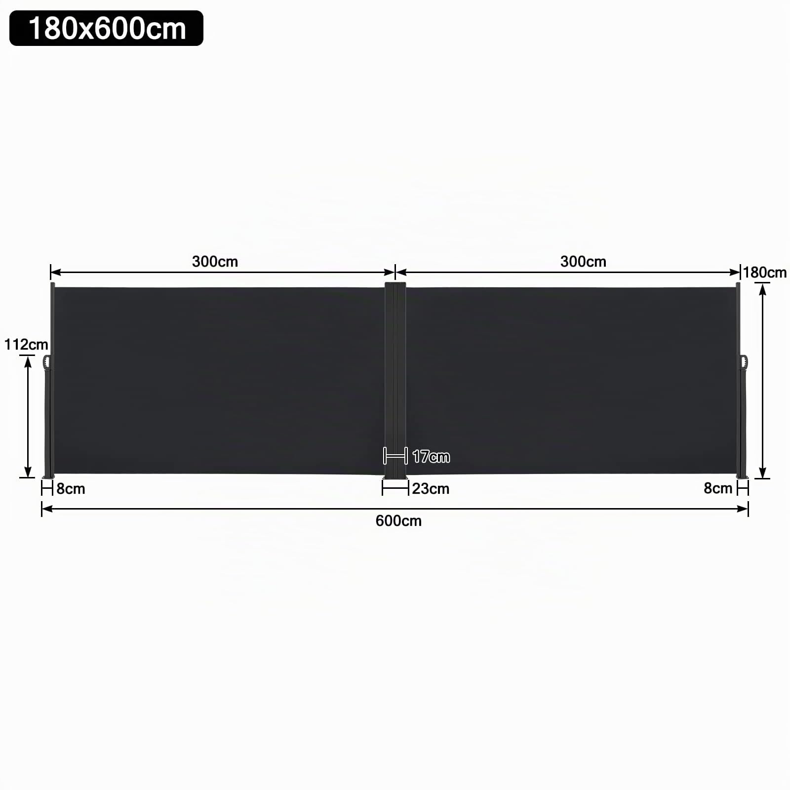 Aufun Doppia Tende da Sole paravento Laterale Retrattile 180 x 600 cm in poliestere Tende da Sole Laterale Estensibile per Balcone Terrazza Giardino Campeggio, Antracite