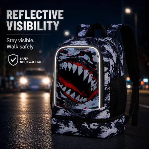 Image of 2 In 1 Shark Backpack for Boys, 17 inch Kids Bookbag with Insulated Lunch Box, School Backpacks for Elementary Preschool Kindergarten (Black)