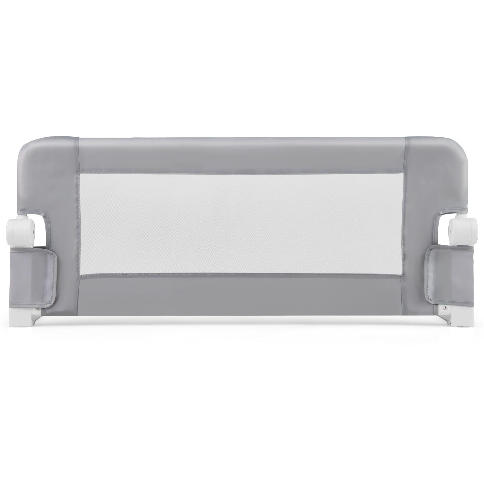 GOPLUS Barandilla Plegable para Cama de Niños Pequeños, Barandilla de Cama para Bebé Abatible con Tela Oxford de Malla, Anclaje, Protector de Seguridad para Cama de Tamaño Gemelo, Queen (Gris Claro)