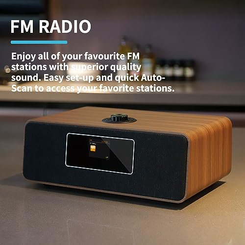 Image of LEMEGA MS3 Internet Radio, Podcasts,Spotify, Bluetooth, FM Stereo, Walnut | Full colour display, 40 presets, remote control, acoustic wooden cabinet, headphone jack, USB, AUX-in, dual alarms clock