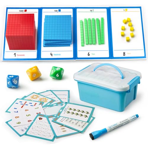 Base Ten Blocks Plastic 147 pcs Place Value Blocks with 3 dice