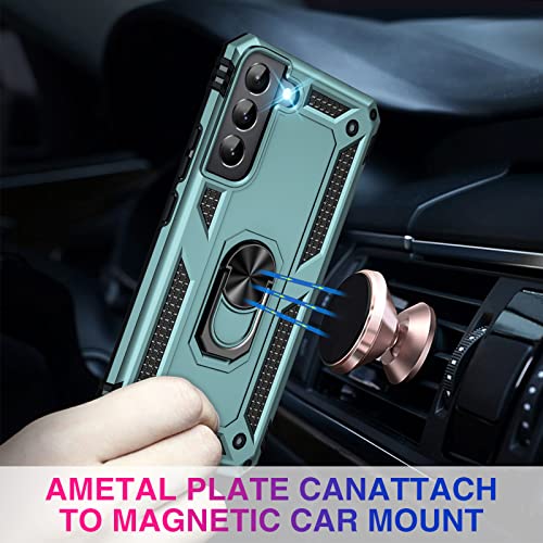 Image of Vaki for Samsung Galaxy S22 5G Case with Built in Screen Protector Military Grade Hard Rugged Cover Heavy Duty Armor Galaxy S22 Phone Cases with Metal Ring Kickstand Shockproof Green